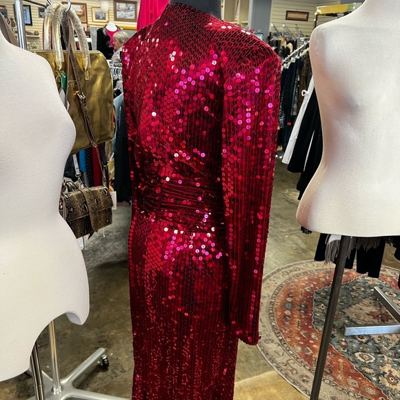 Oleg Cassini Red Sequin Cocktail Dress (Size 8)​ - Picture 2 of 7